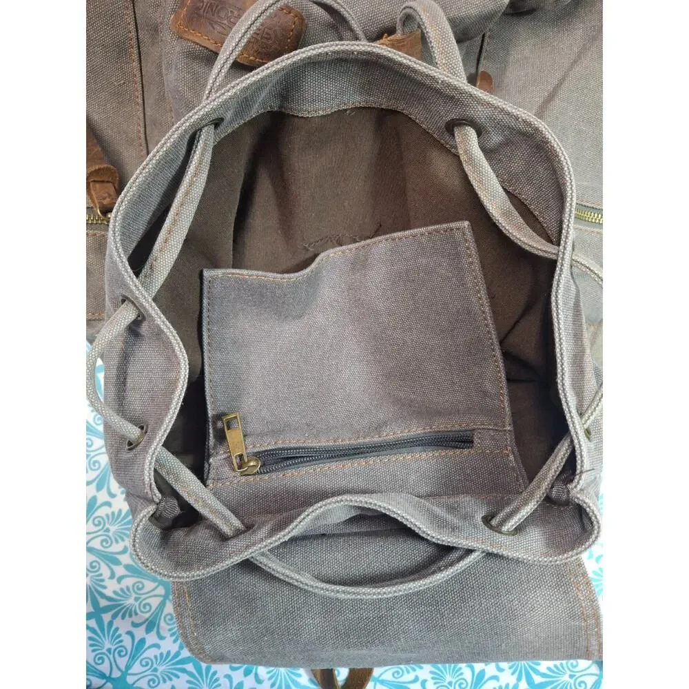Canvas Leather Backpack Gray Brown Laptop Rucksack Fits 17” laptop